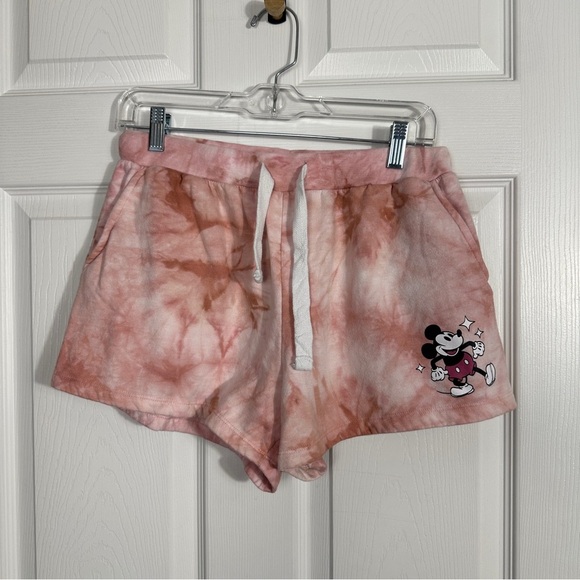 Disney Mickey Mouse sz L sweat shorts, pink tie dye, elastic waist - Picture 1 of 9
